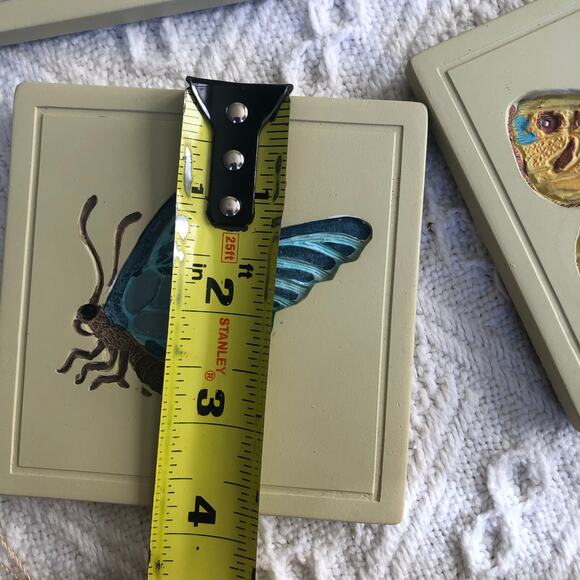 VTG 3D Butterfly Coaster Set w/ Holder 4‑Piece Resin Square New Open Box Cottage - Picture 15 of 16